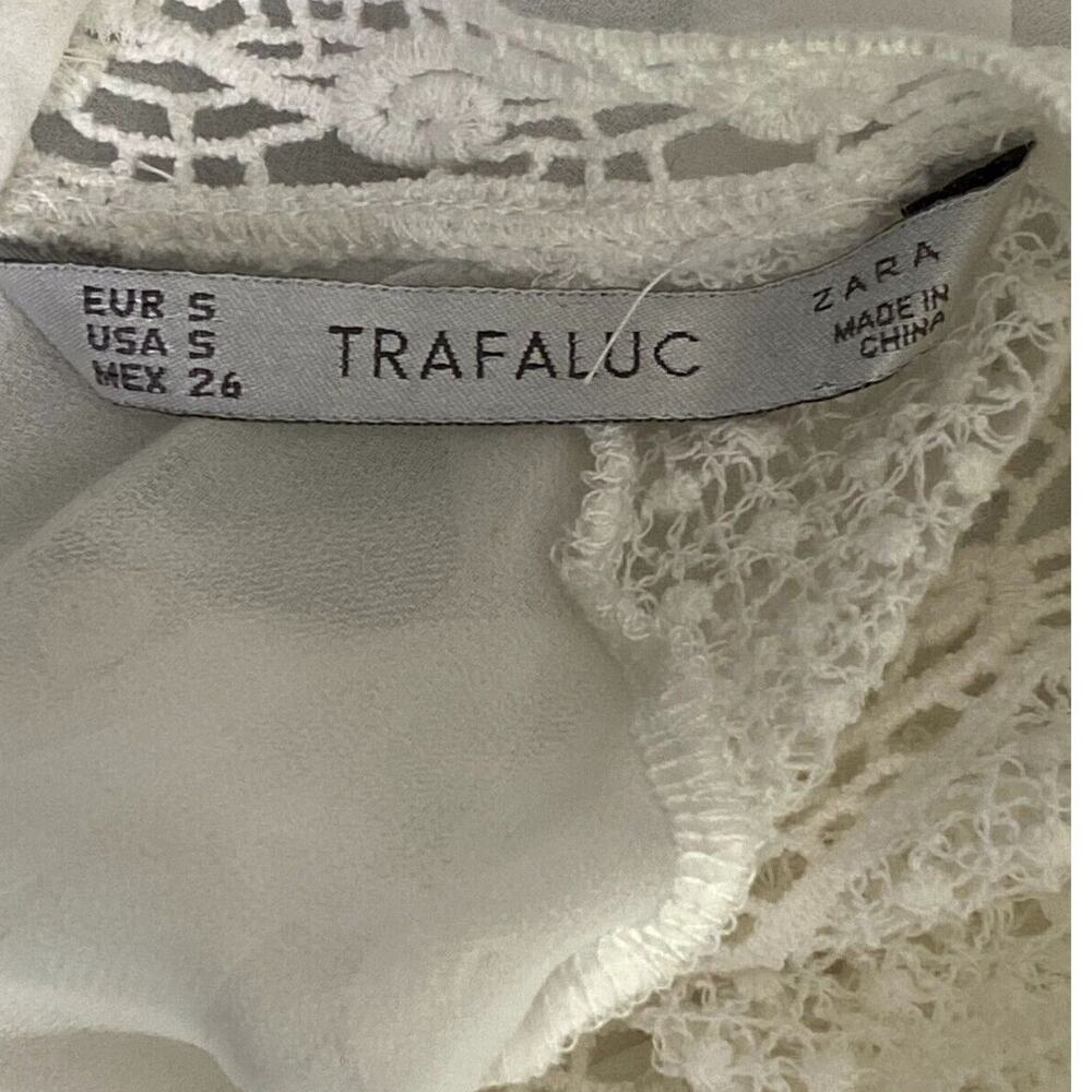 Zara TRF Sheer Sleeveless Lace Flowy Boho Blouse Button Eyelet Back S White - Picture 6 of 15